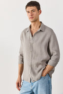 Erkek Nicolas Regular Fit Gömlek %100 Keten - Gri