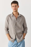 Erkek Nicolas Regular Fit Gömlek %100 Keten - Gri