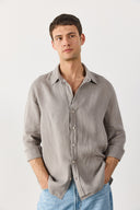 Erkek Nicolas Regular Fit Gömlek %100 Keten - Gri