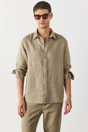 Erkek Nicolas Regular Fit Gömlek %100 Keten - Haki