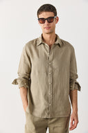 Erkek Nicolas Regular Fit Gömlek %100 Keten - Haki