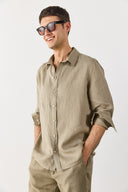 Erkek Nicolas Regular Fit Gömlek %100 Keten - Haki