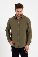 Erkek Nicolas Regular Fit Gömlek %100 Keten - Haki
