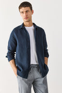 Erkek Nicolas Regular Fit Gömlek %100 Keten - Lacivert