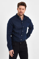 Erkek Nicolas Regular Fit Gömlek %100 Keten - Lacivert