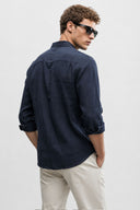 Nicolas Regular Fit Keten Gömlek-Lacivert