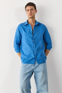 Erkek Nicolas Regular Fit Gömlek %100 Keten - Mavi