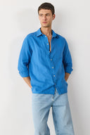 Erkek Nicolas Regular Fit Gömlek %100 Keten - Mavi