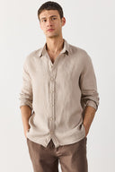 Erkek Nicolas Regular Fit Gömlek %100 Keten - Naturel