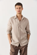 Erkek Nicolas Regular Fit Gömlek %100 Keten - Naturel
