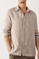 Erkek Nicolas Regular Fit Gömlek %100 Keten - Naturel
