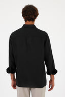 Erkek Nicolas Regular Fit Gömlek %100 Keten - Siyah