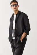 Erkek Nicolas Regular Fit Gömlek %100 Keten - Siyah