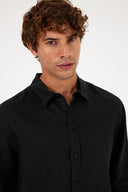 Erkek Nicolas Regular Fit Gömlek %100 Keten - Siyah