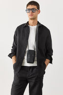 Erkek Nicolas Regular Fit Gömlek %100 Keten - Siyah