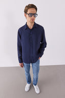 Erkek Nicolas Yumuşak Dokulu Regular Fit Gömlek (CUPRO) - Lacivert