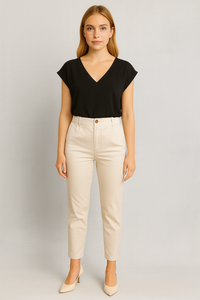 Kadın Norah Beli Lastikli Gabardin Pantolon - Taş