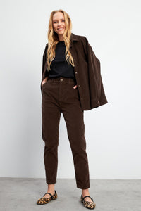 Kadın Norah Beli Lastikli Kadife Pantolon - Kahverengi