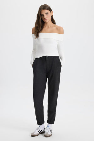 Kadın Norah Beli Lastikli Kaşe Pantolon - Antrasit
