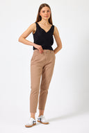 Kadın Norah Beli Lastikli Renkli Jean Pantolon - Taba