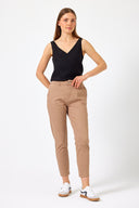 Kadın Norah Beli Lastikli Renkli Jean Pantolon - Taba