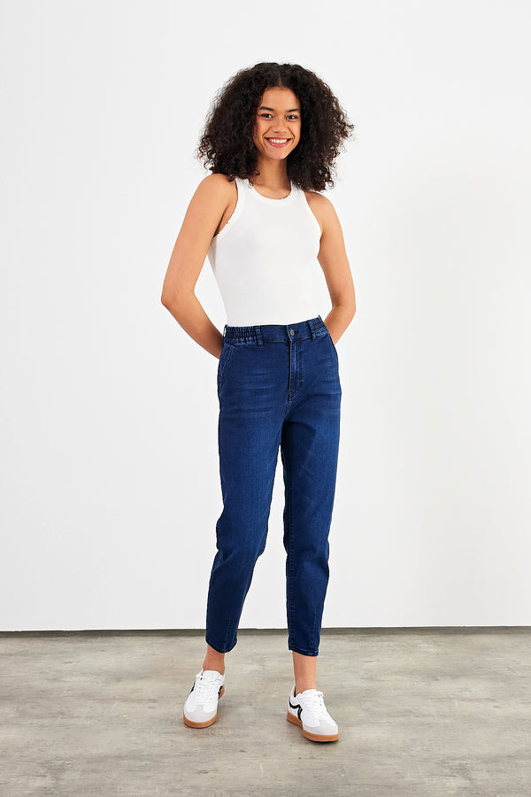 Norah Blue Black Beli Lastikli Jean Pantolon(TENCEL)(TM) - BLUE BLACK