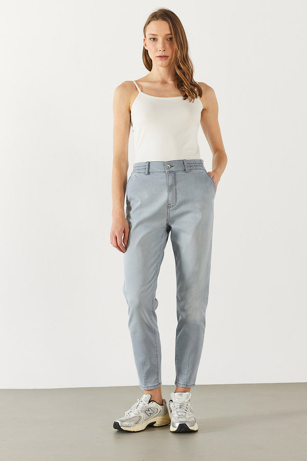 Norah Blue Grey Beli Lastikli Jean Pantolon - BLUE GREY