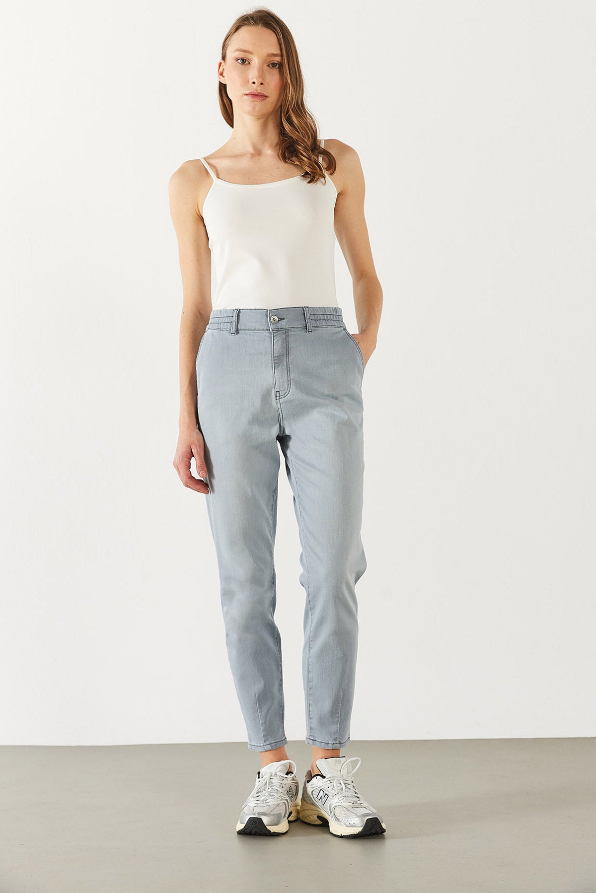 Kadın Norah Blue Grey Beli Lastikli Jean Pantolon - Blue Grey – Vena