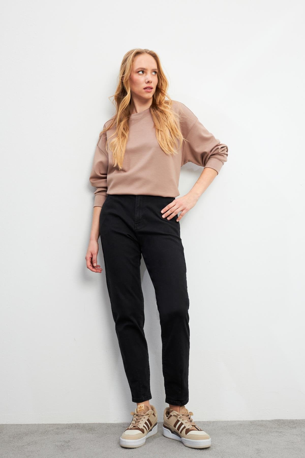 Kadın Norah Carbon Black Beli Lastikli Jean Pantolon - Carbon