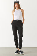 Kadın Norah Carbon Black Beli Lastikli Jean Pantolon-Carbon Black