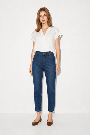 Norah Dark Blue Beli Lastikli Lyocell Jean Pantolon-Dark Blue