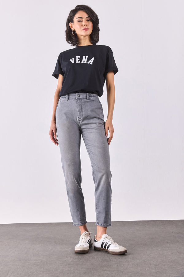Norah Grey Beli Lastikli Jean Pantolon - GREY