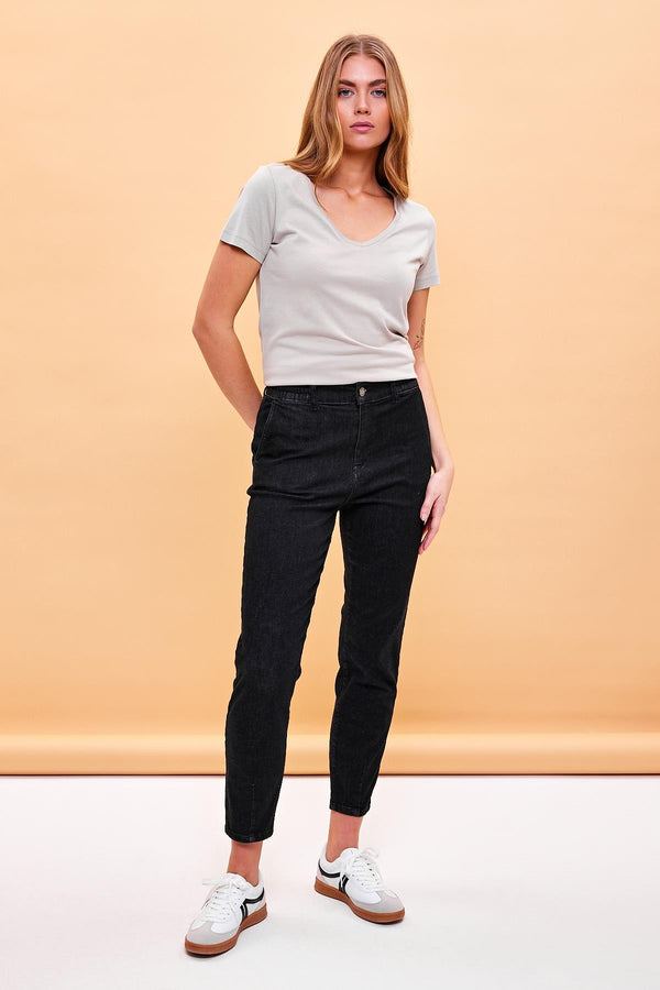 Kadın Norah Jet Black Beli Lastikli Jean Pantolon