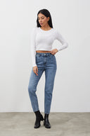 Kadın Norah Med Blue Yıpratma Detaylı Beli Lastikli Jean Pantolon - Med Blue