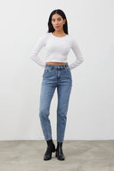 Kadın Norah Med Blue Yıpratma Detaylı Beli Lastikli Jean Pantolon - Med Blue