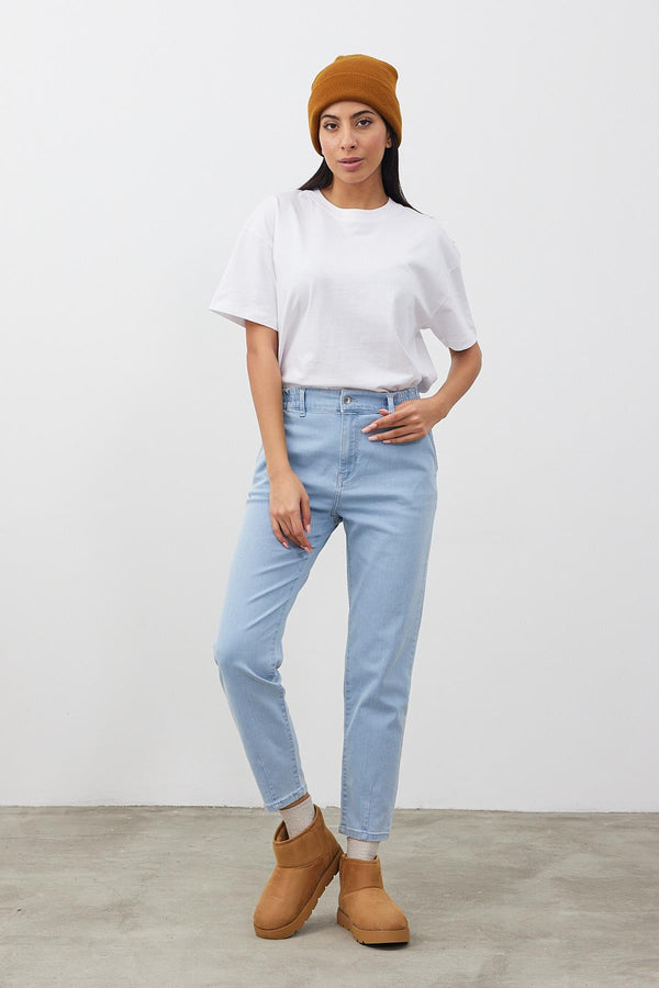 Norah Sky Blue Beli Lastikli Jean Pantolon - SKY BLUE