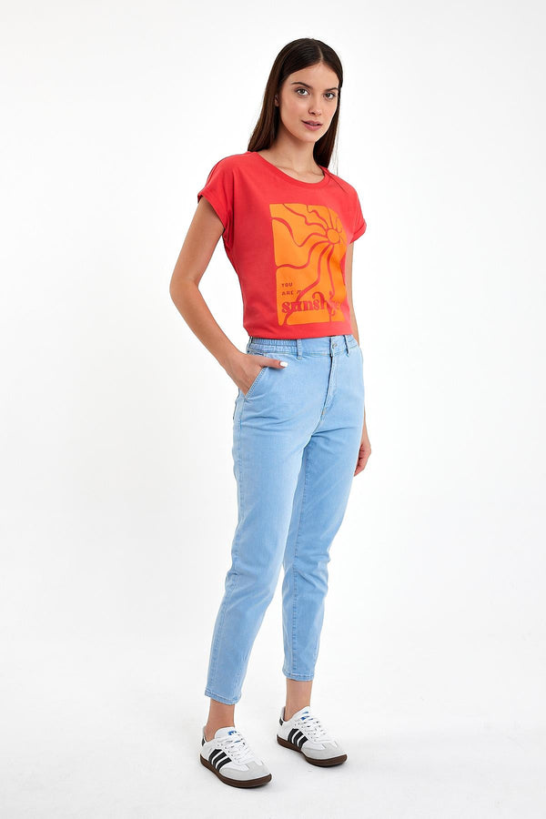 Kadın Norah Sky Blue Beli Lastikli Jean Pantolon