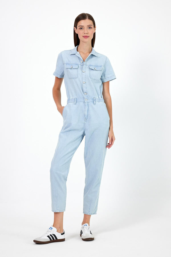 Kadın Norah Sky Blue Kısa Kollu Jean Tulum