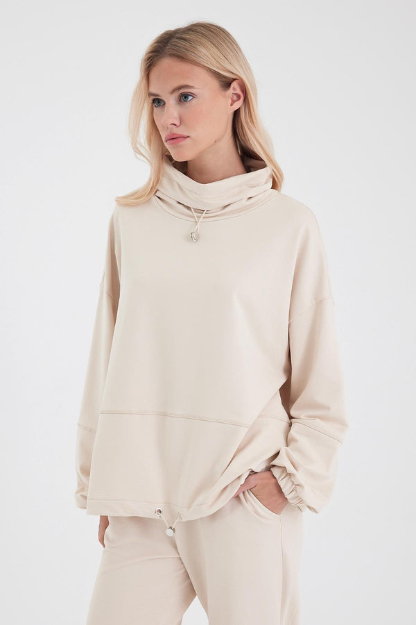 Kadın Norah Yakası Detaylı Regular Fit Sweatshirt - Taş