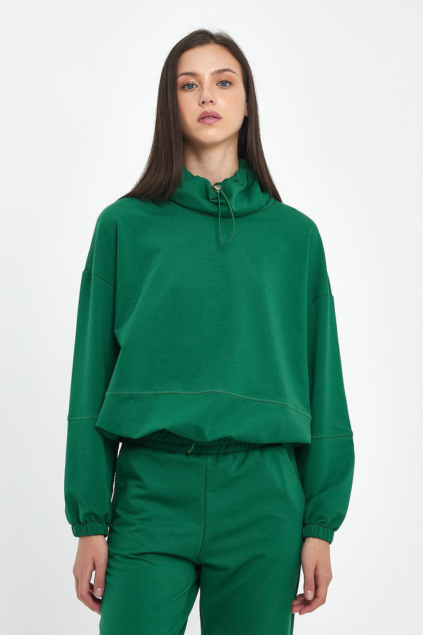 Norah Yakası Detaylı Regular Fit Sweatshirt-Orman