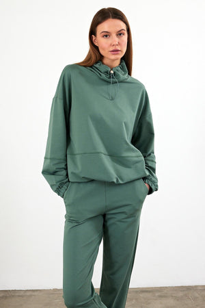 Kadın Norah Yakası Detaylı Regular Fit Sweatshirt - Göl Yeşili