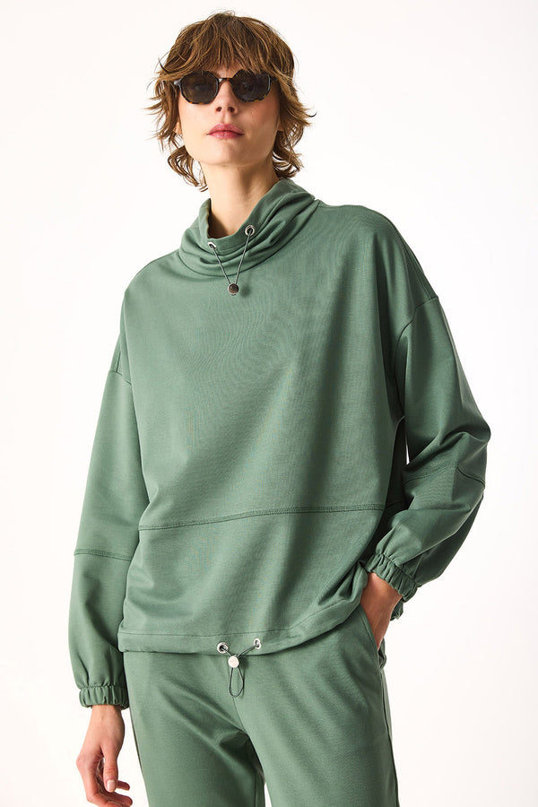 Norah Yakası Detaylı Regular Fit Sweatshirt - GÖL YEŞİLİ