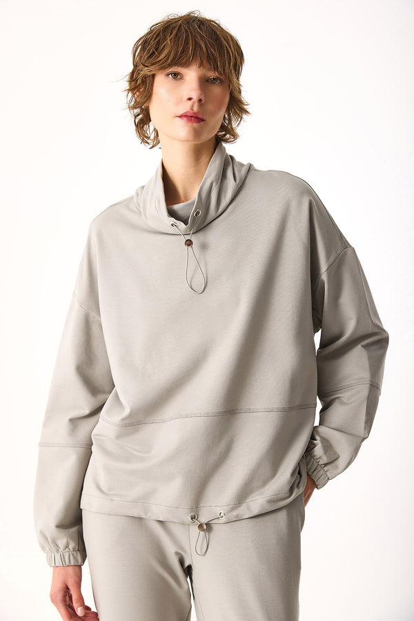 Norah Yakası Detaylı Regular Fit Sweatshirt-GRİ