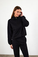 Kadın Norah Yakası Detaylı Regular Fit Sweatshirt - Siyah