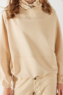 Kadın Norah Yakası Detaylı Regular Fit Sweatshirt - Taş