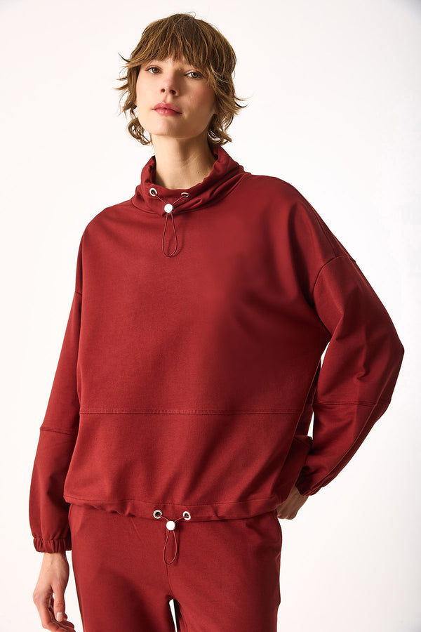 Norah Yakası Detaylı Regular Fit Sweatshirt-VİŞNE