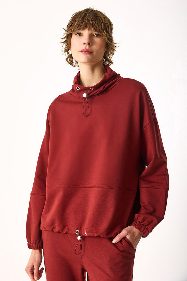 Norah Yakası Detaylı Regular Fit Sweatshirt-VİŞNE