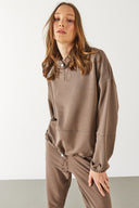 Kadın Norah Yakası Detaylı Regular Fit Sweatshirt - Vizon