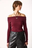Kadın Omzu Açık Detaylı Triko - Bordo