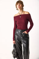 Kadın Omzu Açık Detaylı Triko - Bordo